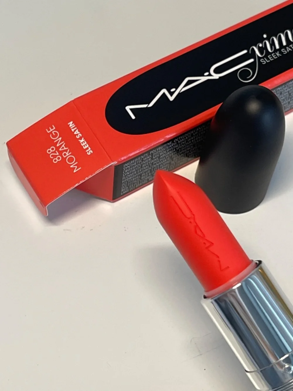 NEW in box Mac Macximal Sleek Satin Satin Lipstick #828 Morange NIB - Picture 2 of 4